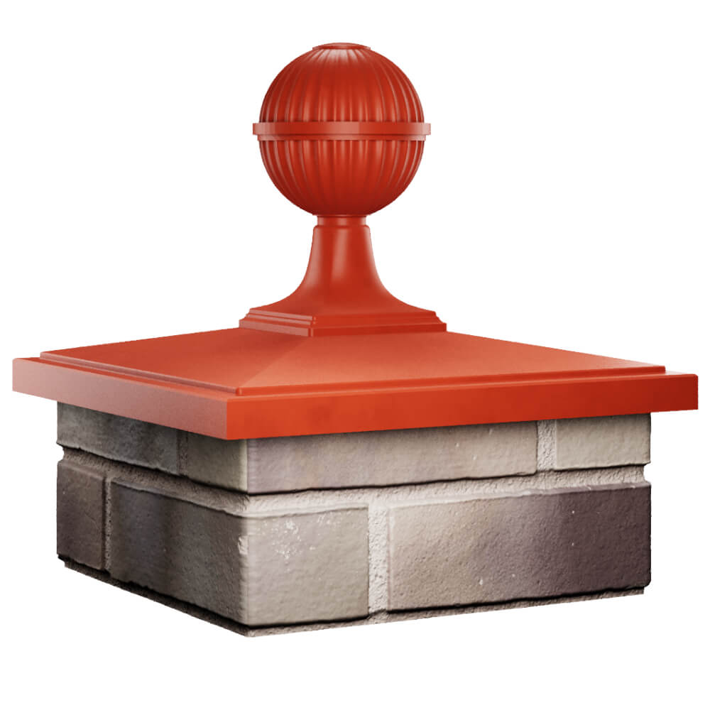 Колпак Zking БонаМоно Красный с шаром на столб 1.5х1.5 кирпича (385х385, 400х400мм) в сборе в Москве фото