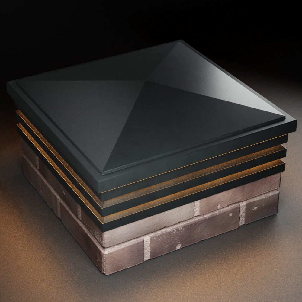 Колпак Zking Бона ХайТек Черный на столб 2х2 кирпича (513х513мм) с подсветкой в Москве фото