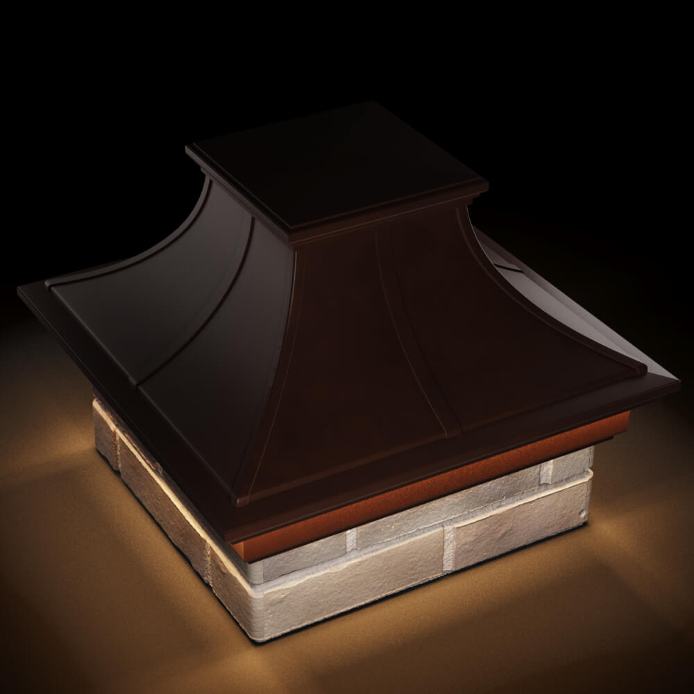 Колпак Zking Монблан Премиум Коричневый на столб 1.5х1.5 кирпича (385х385мм) с подсветкой в Москве фото