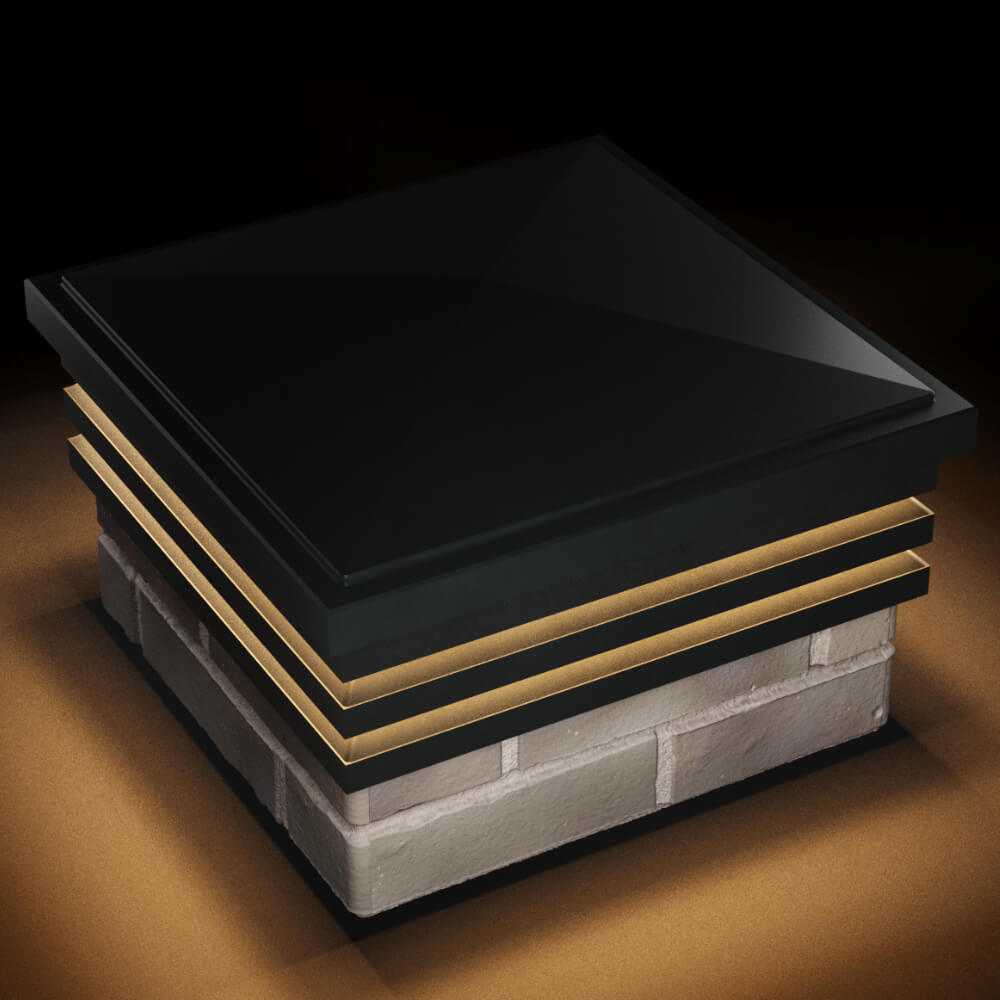 Колпак Zking Бона ХайТек Черный на столб 1.5х1.5 кирпича (385х385мм) с подсветкой в Москве фото