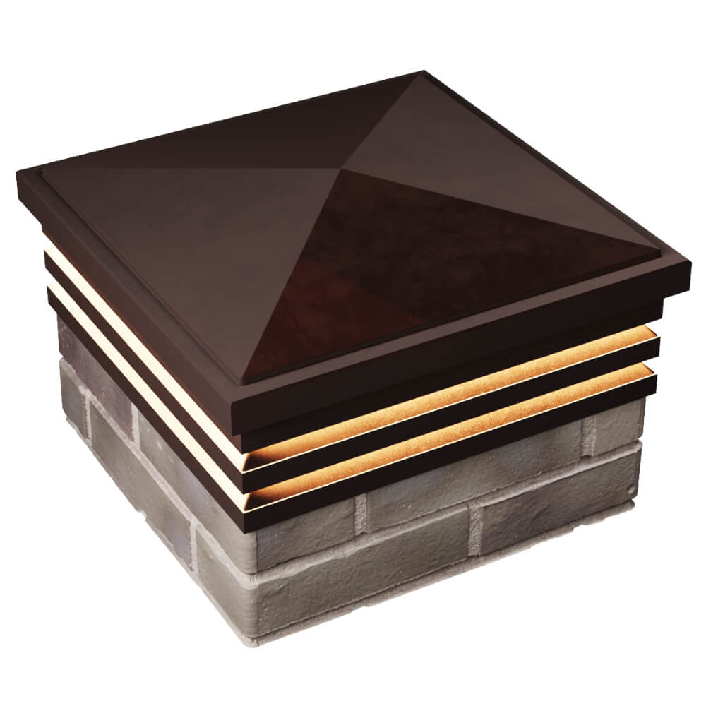 Колпак Zking Бона ХайТек Коричневый на столб 1.5х1.5 кирпича (385х385мм) с подсветкой в Москве фото