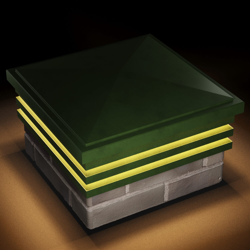 Колпак Zking Бона ХайТек Зеленый на столб 1.5х1.5 кирпича (385х385мм) с подсветкой в Москве фото