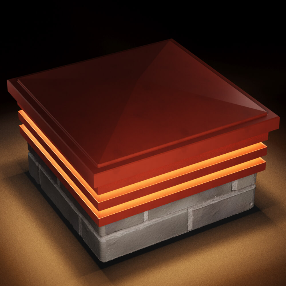 Колпак Zking Бона ХайТек Красный на столб 1.5х1.5 кирпича (385х385мм) с подсветкой в Москве фото