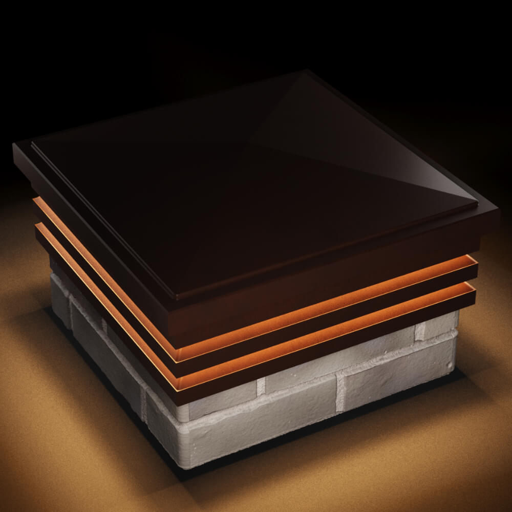 Колпак Zking Бона ХайТек Коричневый на столб 1.5х1.5 кирпича (385х385мм) с подсветкой в Москве фото