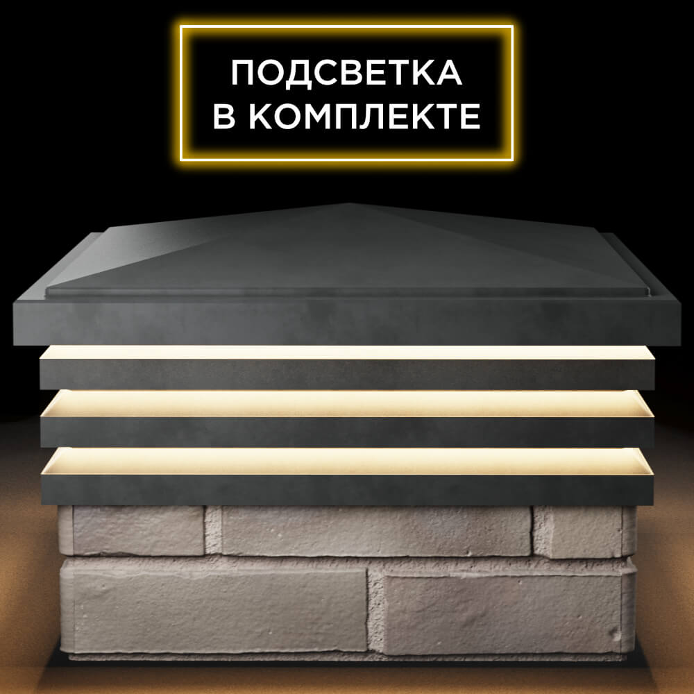 Колпак Zking Бона ХайТек Серый на столб 1.5х1.5 кирпича (385х385мм) с подсветкой Москва фото