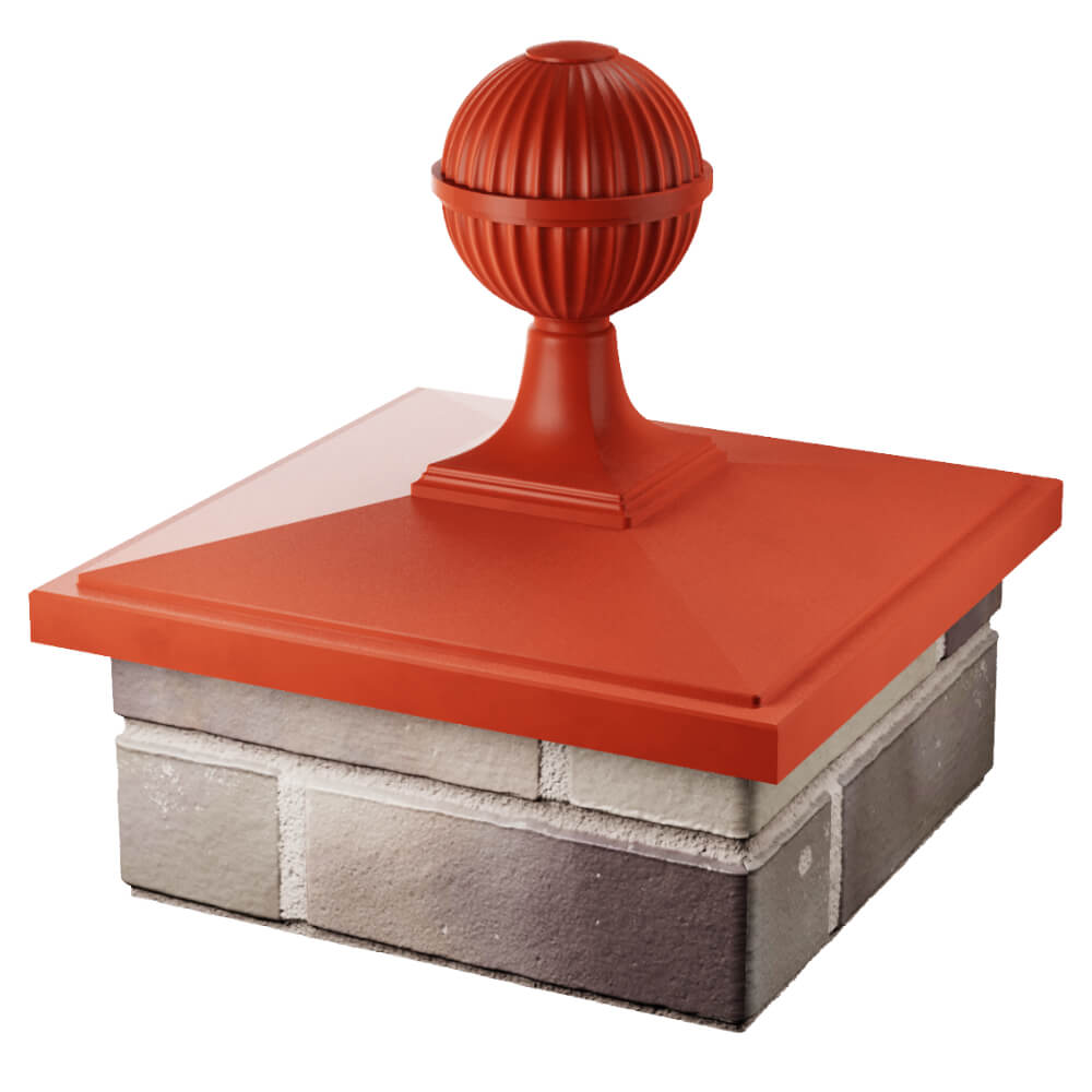 Колпак Zking БонаМоно Красный с шаром на столб 1.5х1.5 кирпича (385х385, 400х400мм) в сборе в Москве фото