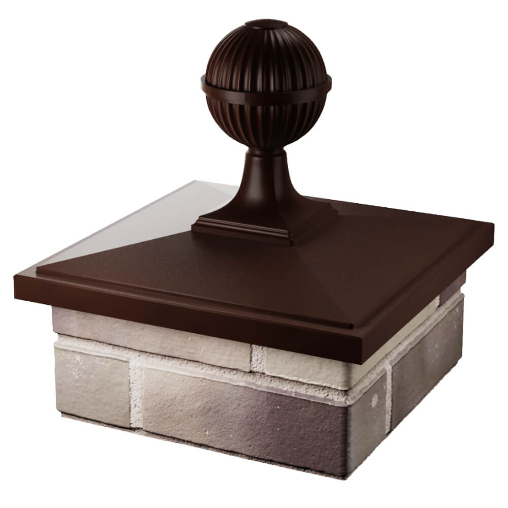 Колпак Zking БонаМоно Коричневый с шаром на столб 1.5х1.5 кирпича (385х385, 400х400мм) в сборе в Москве фото