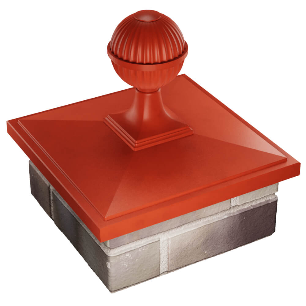 Колпак Zking БонаМоно Красный с шаром на столб 1.5х1.5 кирпича (385х385, 400х400мм) в сборе в Москве фото