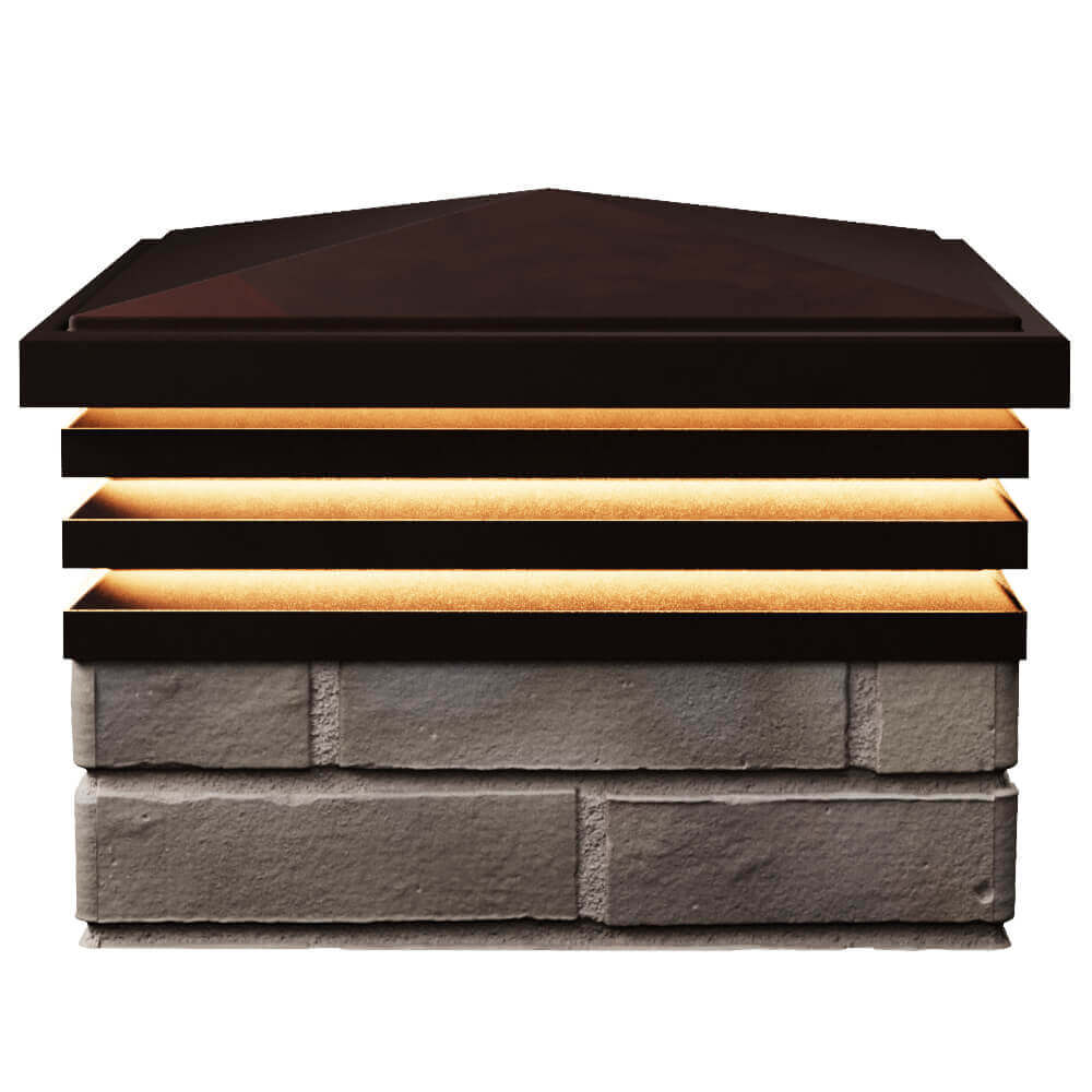 Колпак Zking Бона ХайТек Коричневый на столб 1.5х1.5 кирпича (385х385мм) с подсветкой в Москве фото